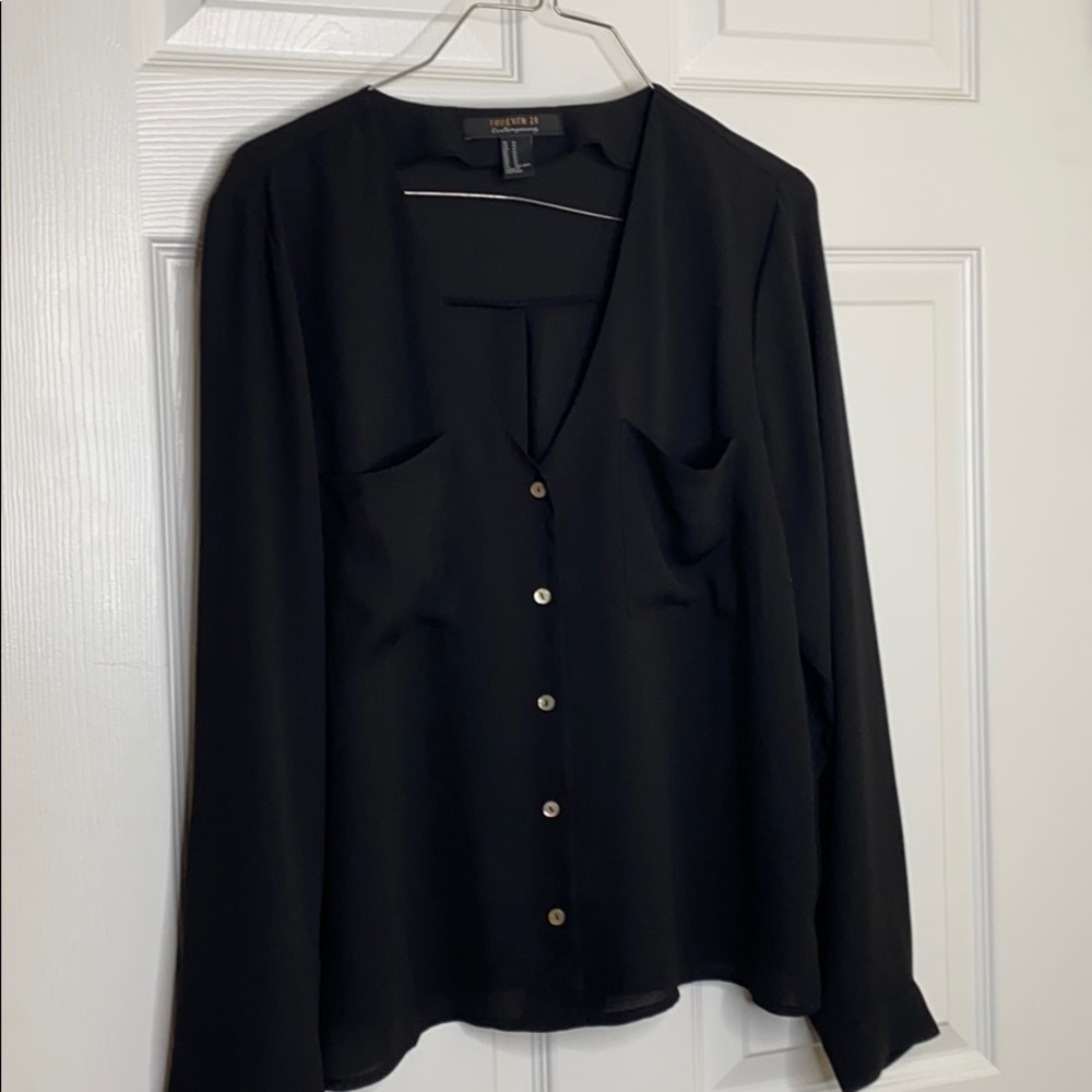 Black Button Down See Through Blouse